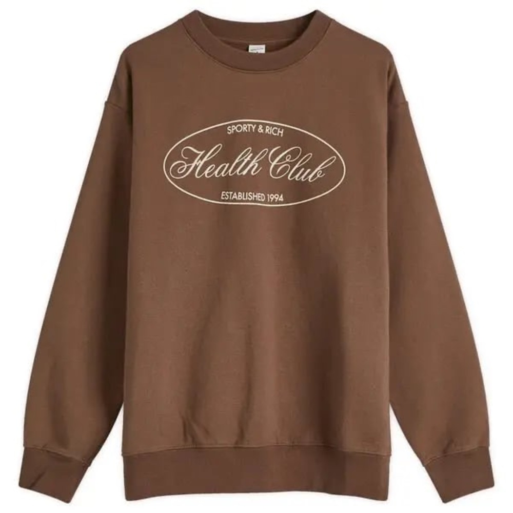 Sporty & Rich Oval Health Club Crewneck Sweatshirt Chocolate Brown Size XS